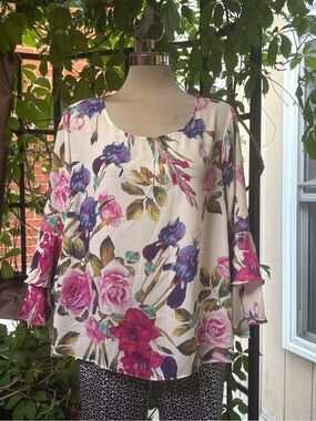 Boho Orage Floral Scoop Neck Tunic - Pink, Purple & Cream Size L/ G
